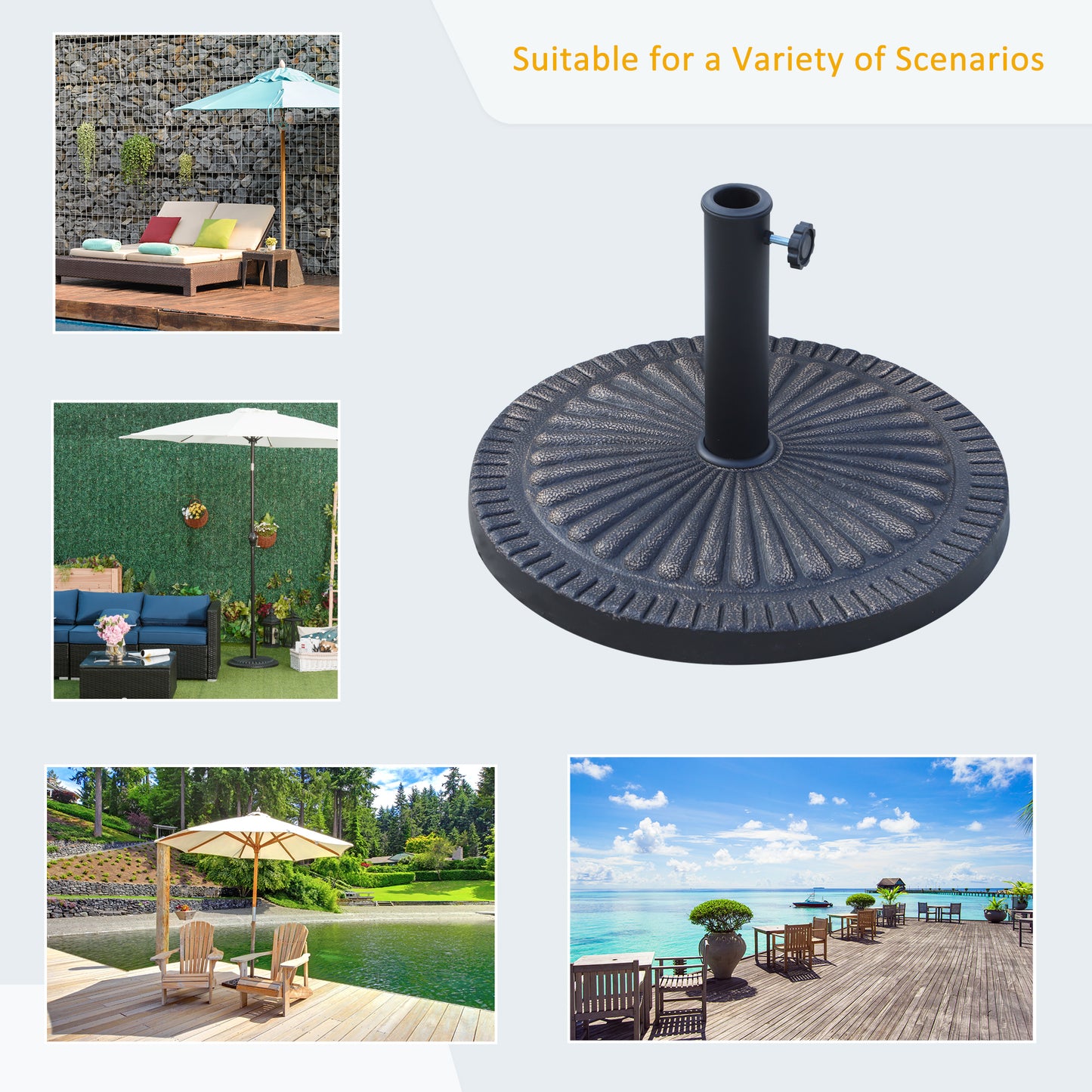 Support de parasol rond en résine décorative, 14 kg, bronze, 48 cm