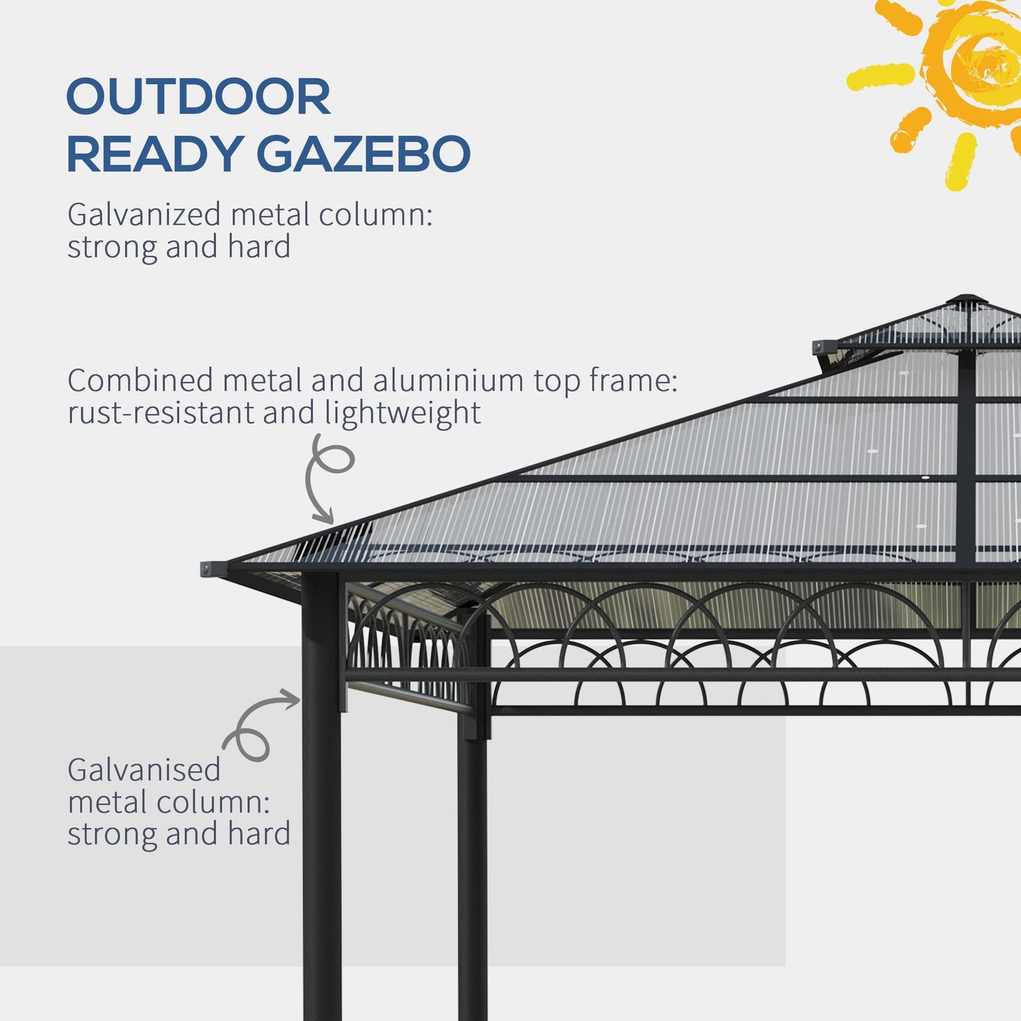 Outsunny 9' x 10' Outdoor Gazebo with Double PC Hardtop, Steel Frame, Netting & Curtains for Garden Patio, Khaki