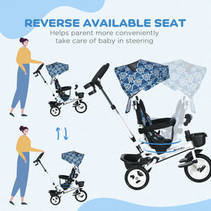 Tricycle 6 en 1 pour tout-petits avec poignée parentale et porte-gobelet, bleu clair