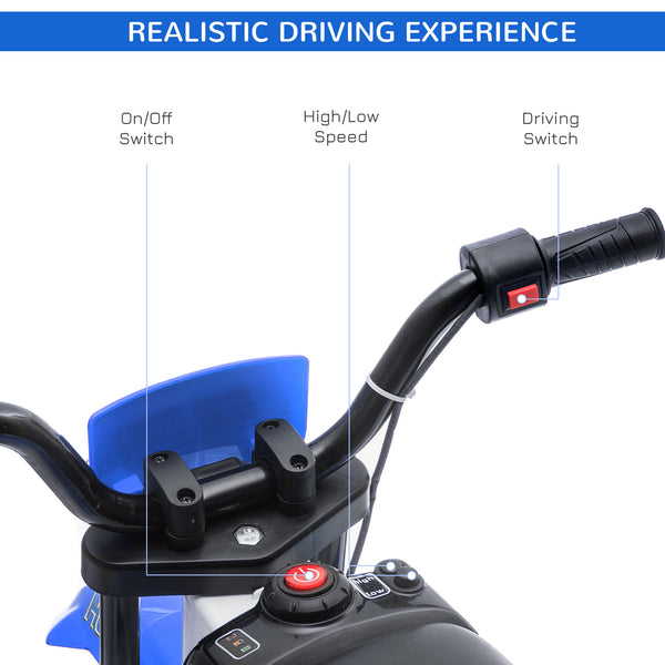 12V Electric Motorcycle with Training Wheels, Blue