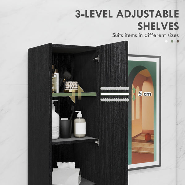 Meuble de rangement de salle de bain avec étagères réglables, organiseur de salle de bain, grain de bois noir