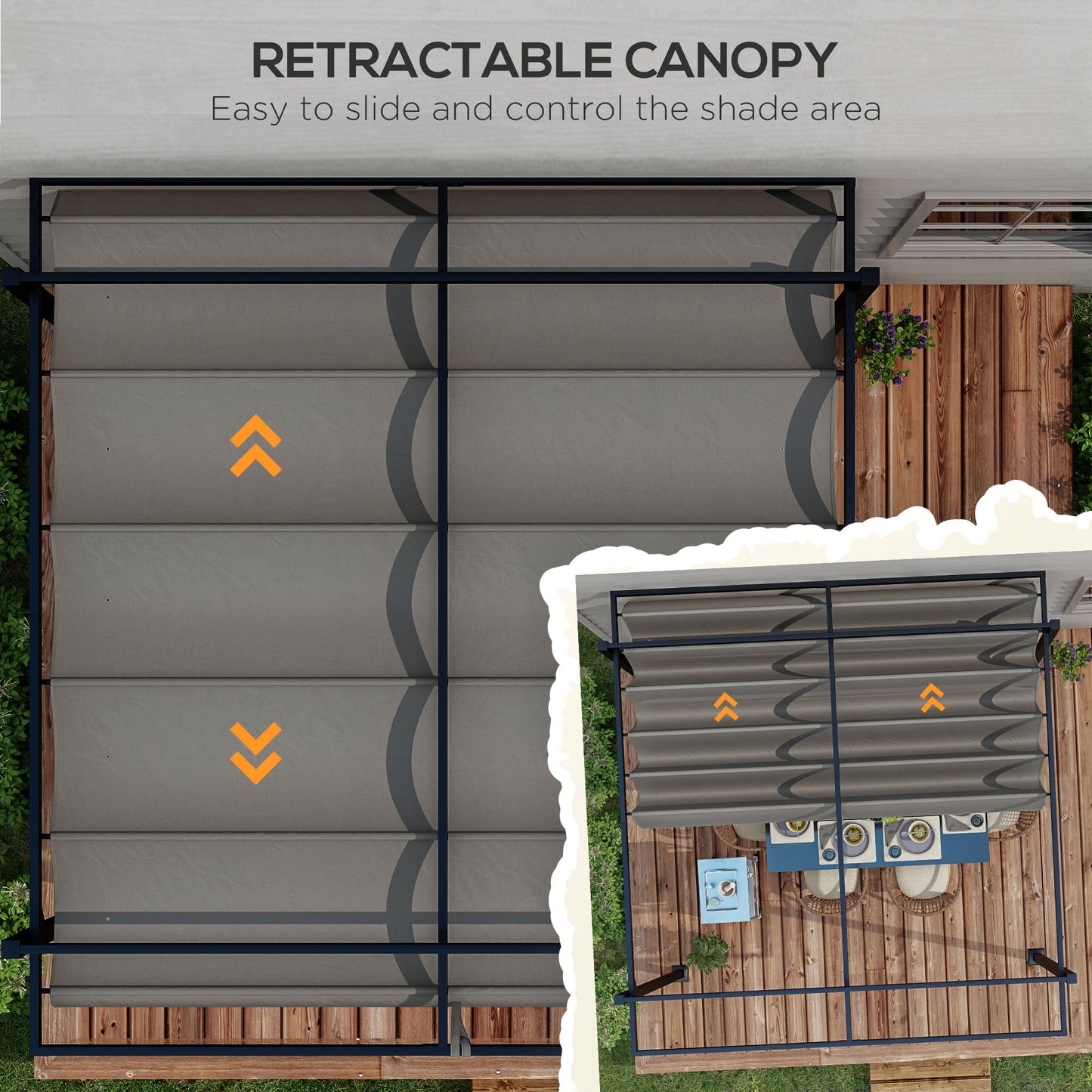 Pergola rétractable 10' x 10', abri de jardin, pour barbecue, patio, terrasse, gris foncé