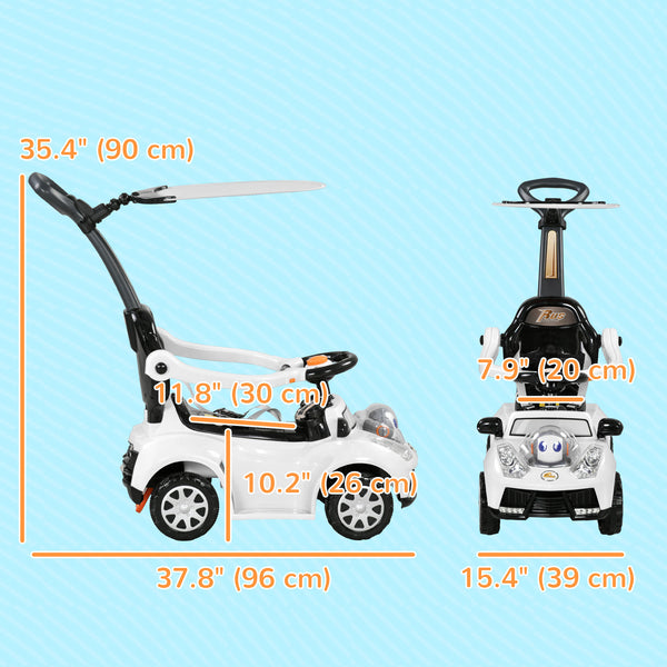 Voiture à pousser 3 en 1 pour enfants, blanche