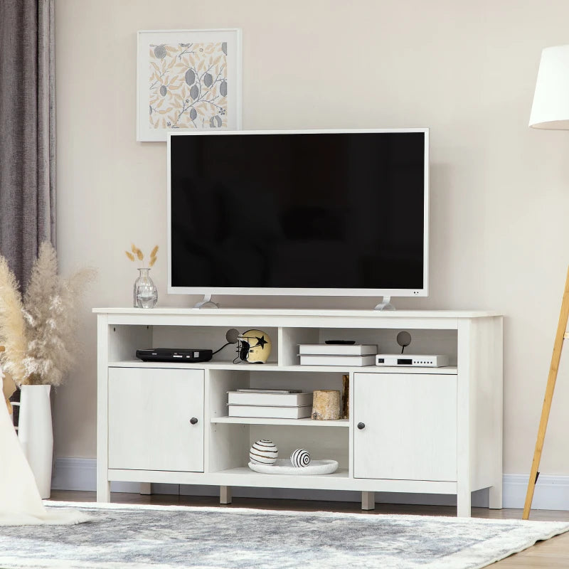 Meuble TV pour téléviseurs jusqu'à 55 pouces avec placard de rangement et étagères, blanc