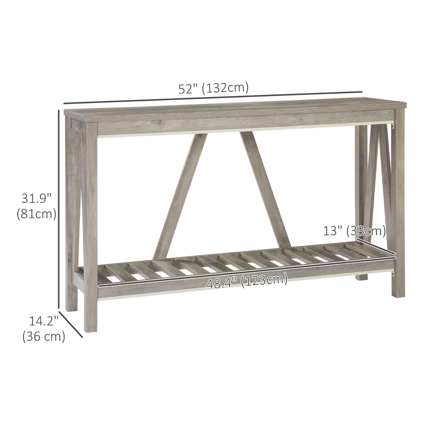 Table d'entrée style rustique avec étagère de rangement pour salon et couloir, gris vieilli
