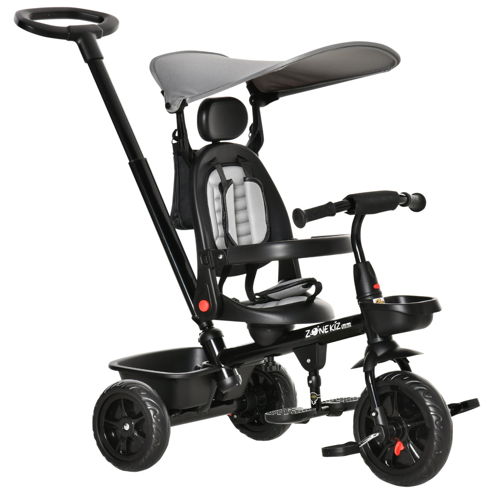 Tricycle 4 en 1 avec siège réglable à angle réversible, poignée amovible, gris