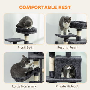 Grand arbre à chat de 132 cm pour chats d'intérieur, gris foncé