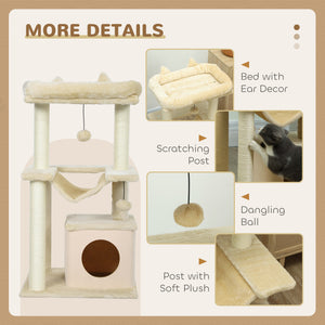 Arbre à chat à plusieurs niveaux de 99,25 cm avec griffoir, hamac, lit, balle et jouet - Beige
