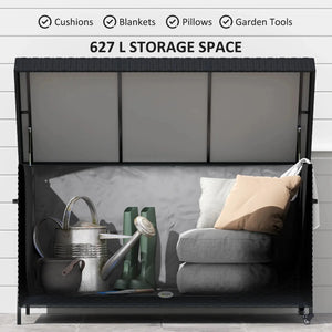 Coffre de terrasse 165 gallons en osier avec doublure imperméable, vérin à gaz et roues universelles, noir