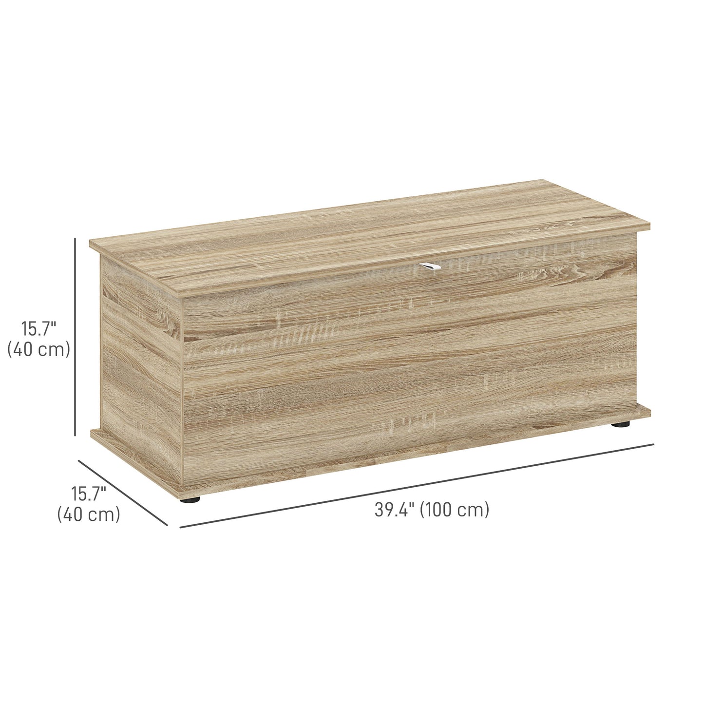 Coffre de rangement avec 2 charnières de sécurité et couvercle rabattable, banc de rangement d'entrée, chêne