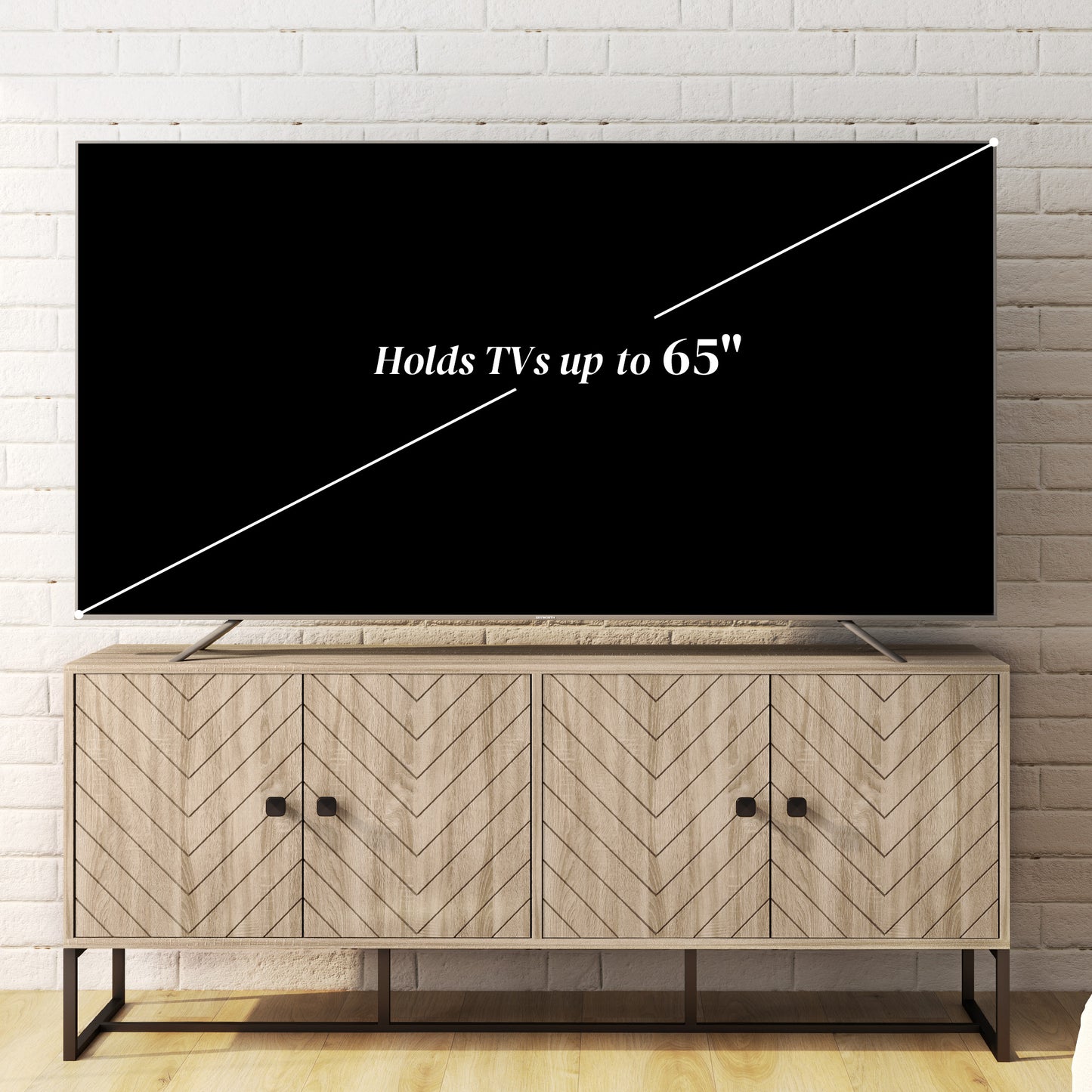 HOMCOM sideboard with 2 adjustable shelves and steel base, TV cabinet, bar cabinet for living room, oak