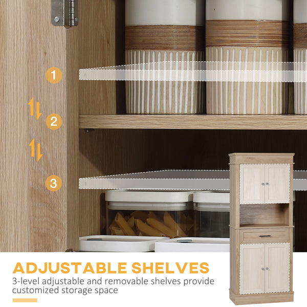 Armoire de cuisine moderne avec portes, étagères ouvertes et réglables, chêne