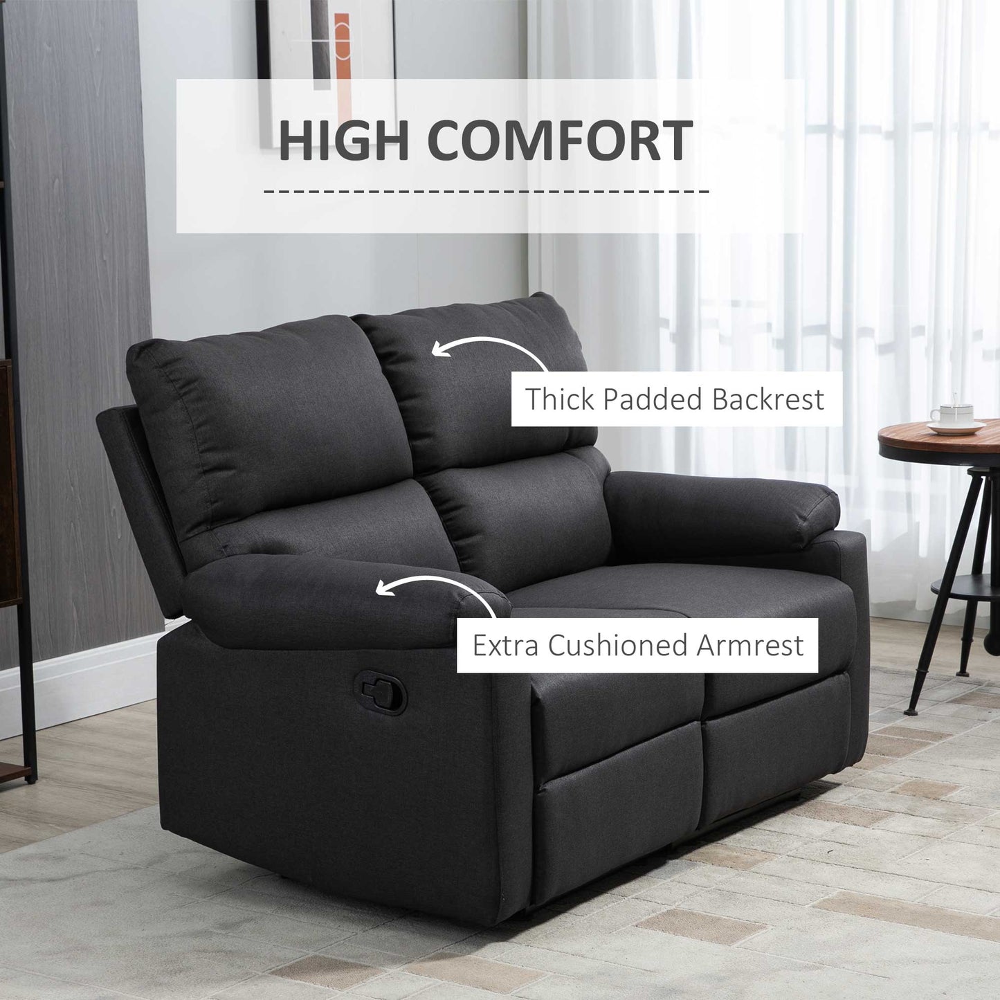 Fauteuil inclinable 2 places avec repose-pieds, gris foncé