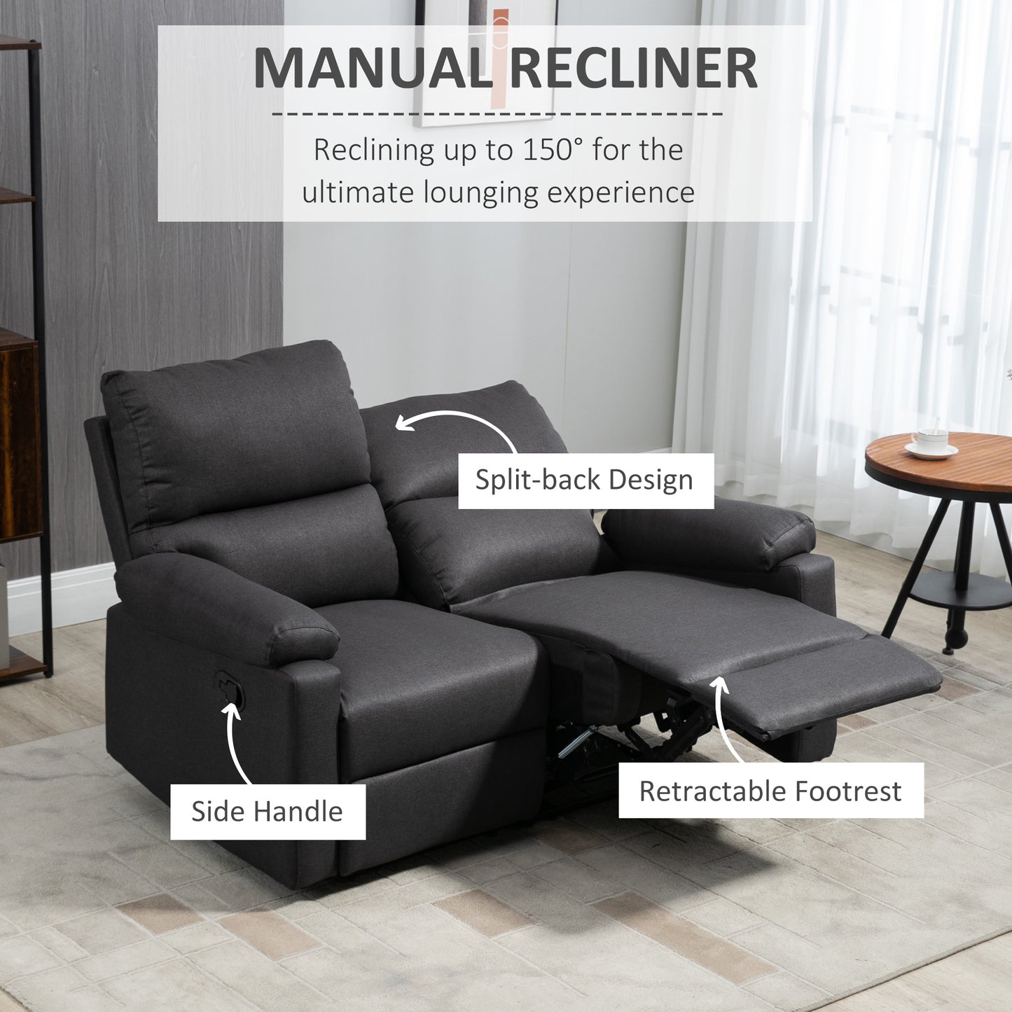 Fauteuil inclinable 2 places avec repose-pieds, gris foncé