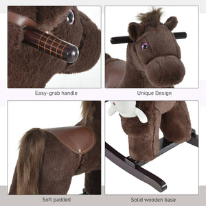 Cheval à bascule en peluche avec ours en peluche, marron et blanc