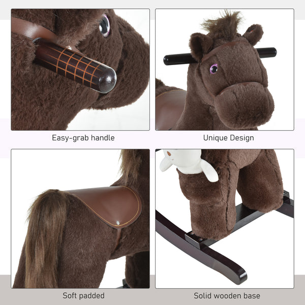 Cheval à bascule en peluche avec ours en peluche, marron et blanc