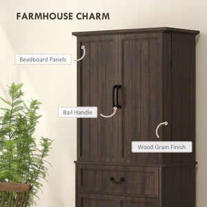 Country style storage unit with door shelves and LEDs, aged brown