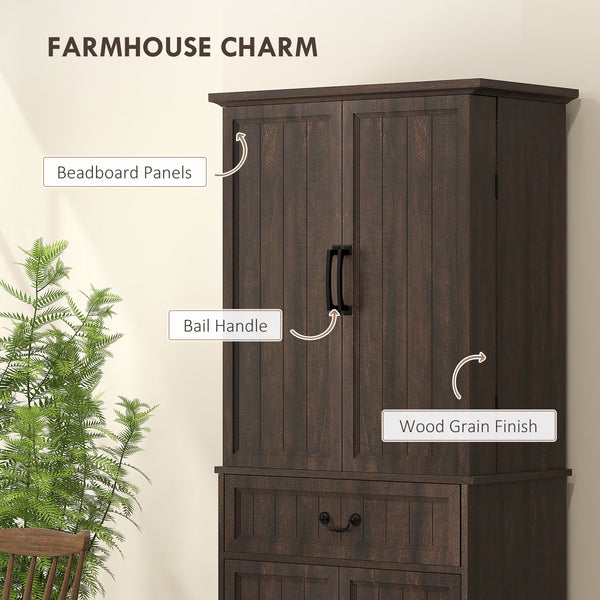 Country style storage unit with door shelves and LEDs, aged brown