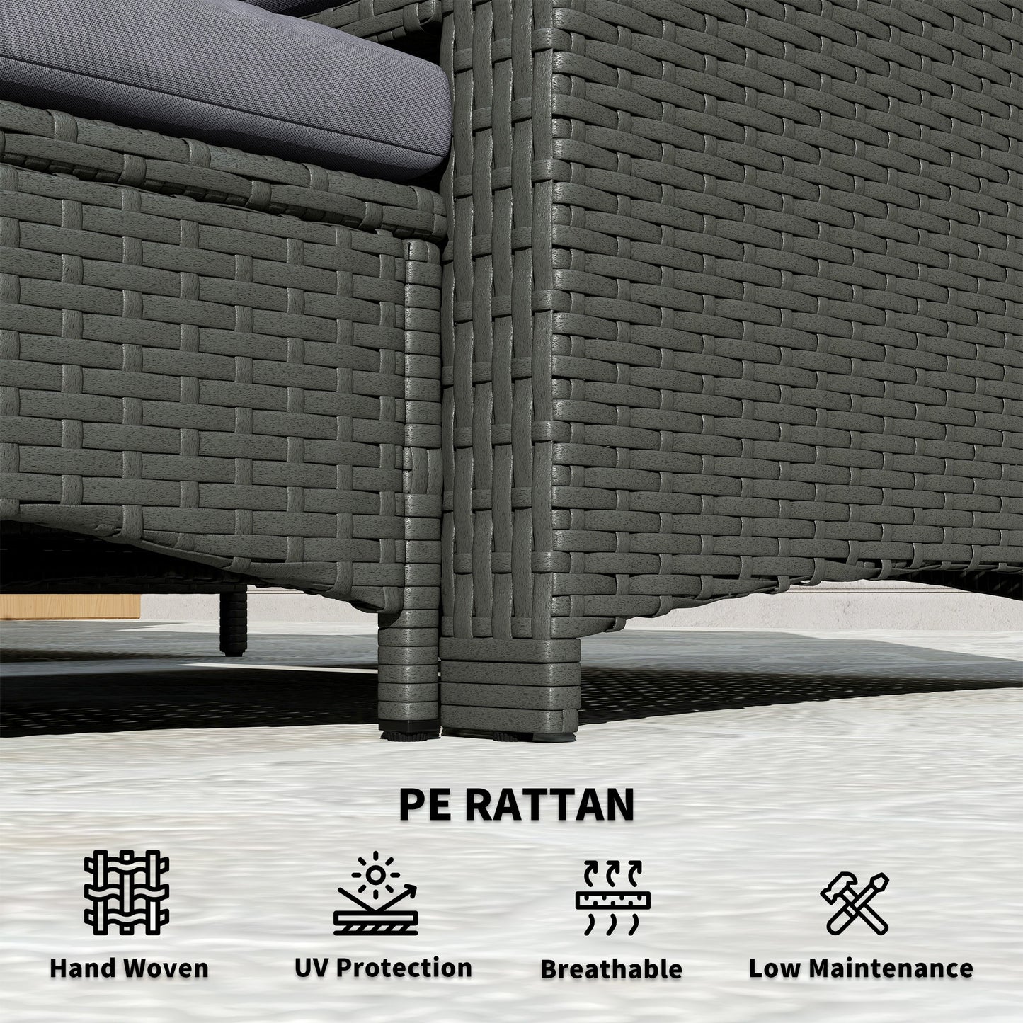 Outsunny 5 Piece Rattan Balcony Furniture Set, Wicker Outdoor Furniture with Two-Tier Coffee Table and Ottomans, Grey