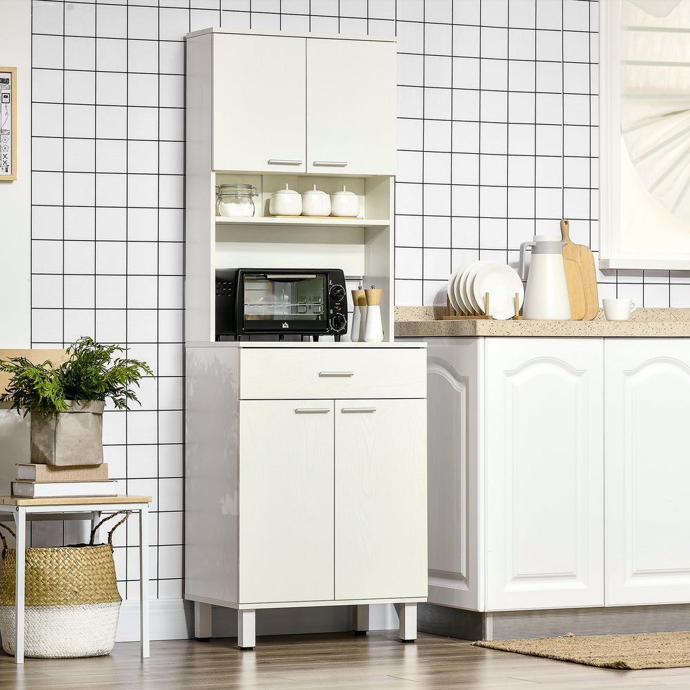 Garde-manger avec rangement pour micro-ondes, blanc