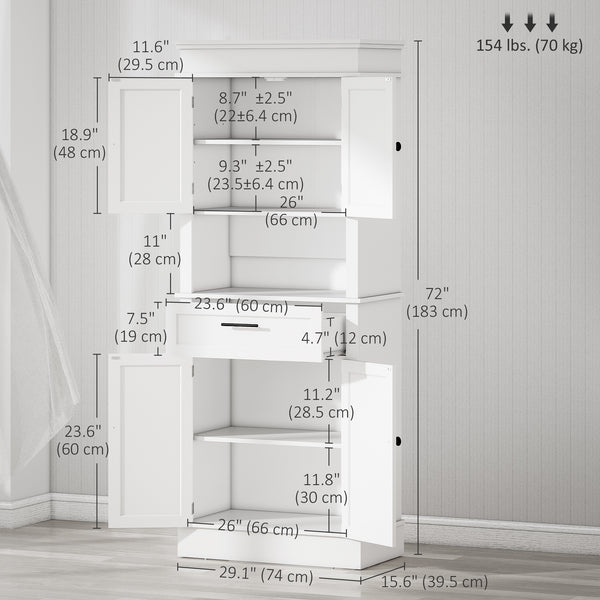Armoire de cuisine moderne avec portes, étagères ouvertes et réglables, blanche