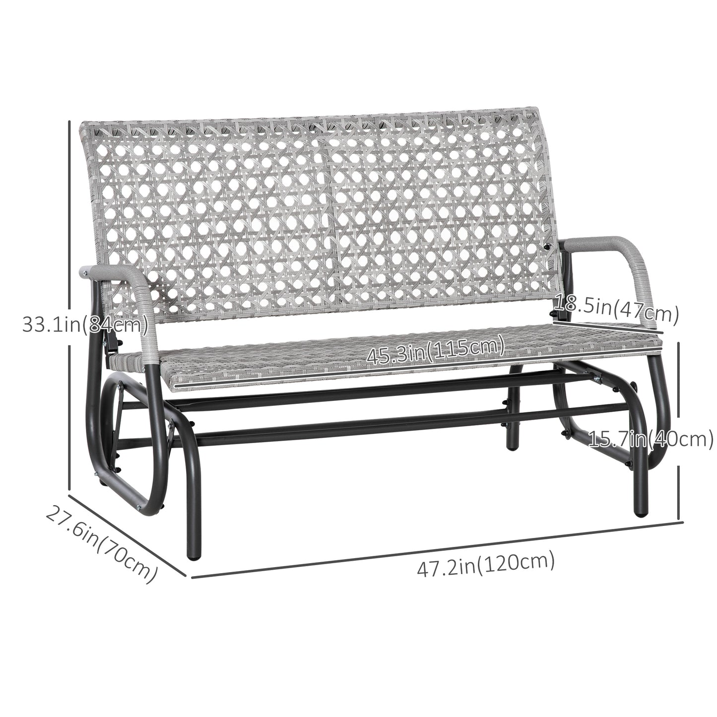 Outsunny 2-Person Outdoor PE Rattan Swing Glider Chair, Patio Garden Loveseat Rocking Bench, w/ Extra Wide Seat & Curved Backrest |