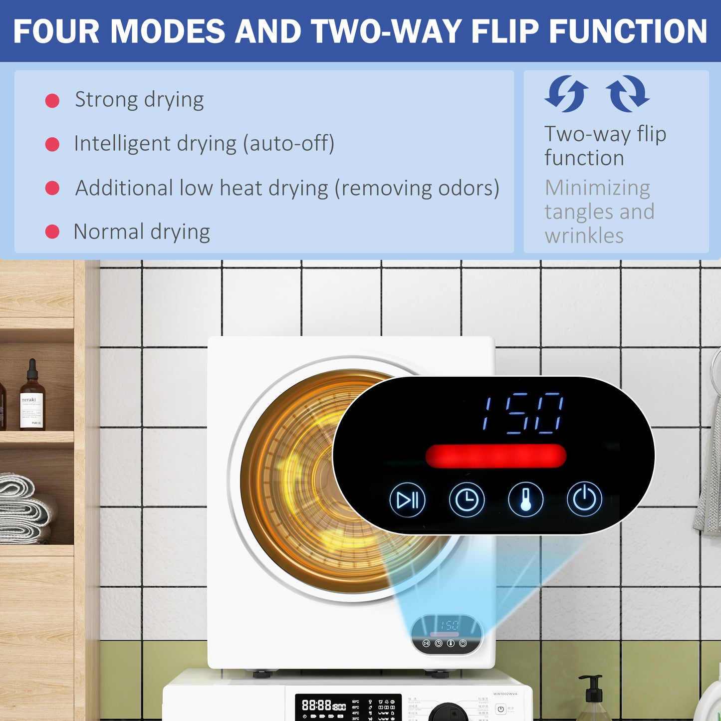Compact Dryer, 1300W, 3.22 cu. ft., Electric, Portable, with 7 Drying Modes, Gray