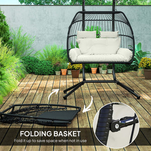 balancoire double en osier avec support suspendue, coussin résistant aux UV, blanc crème