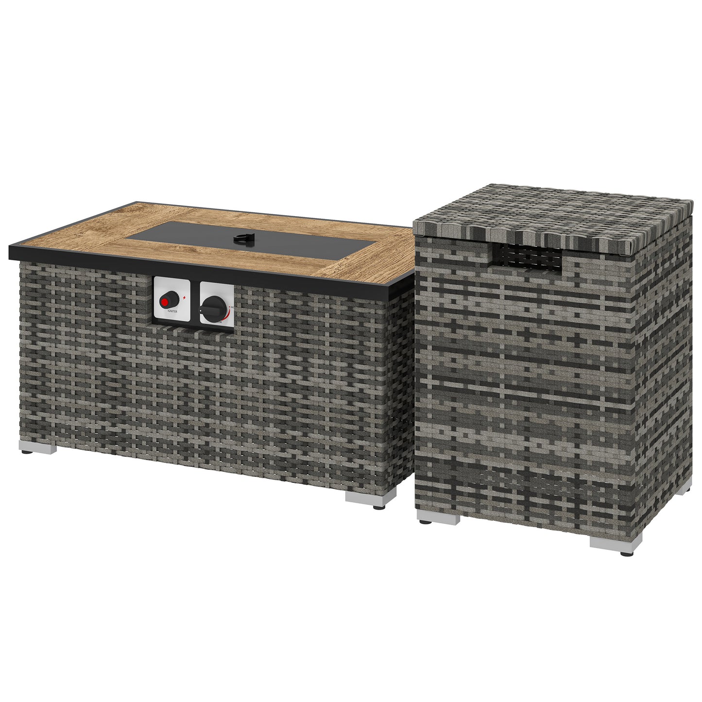 Table de foyer au propane 32 po en rotin de 40 000 BTU avec support de bouteille de propane dissimulé et housse imperméable