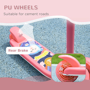 Trottinette à 3 roues, hauteur réglable, frein arrière, éclairage LED, guidon en TPE, rose