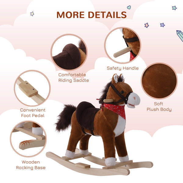 Plush Rocking Horse with Sound Scarf Included, Red and Brown