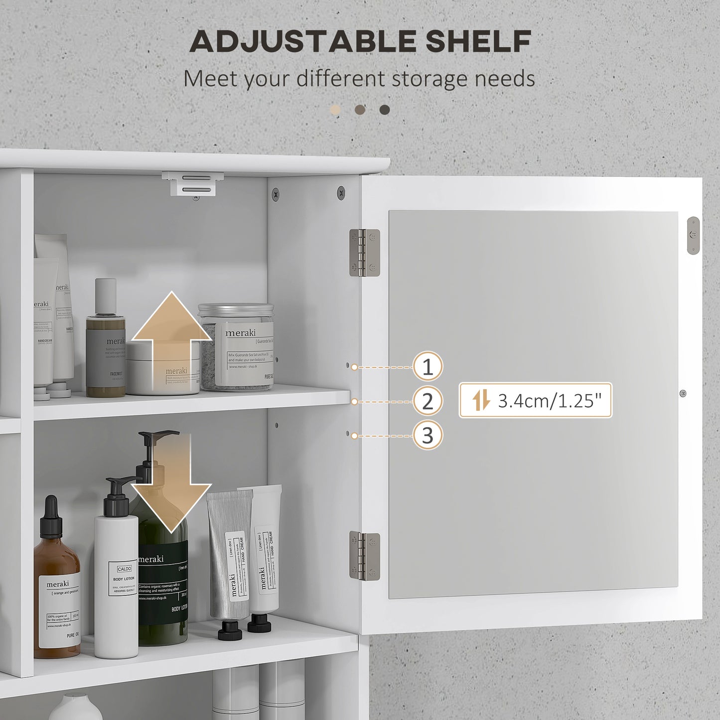 Armoire à pharmacie avec miroir et portes, étagères de rangement, blanche