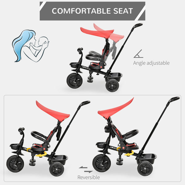Tricycle pour enfants 4 en 1 avec siège réglable à angle réversible, rouge