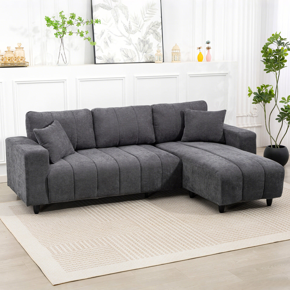 Canapé sectionnel avec assise intégrée, méridienne amovible, 2 coussins, gris