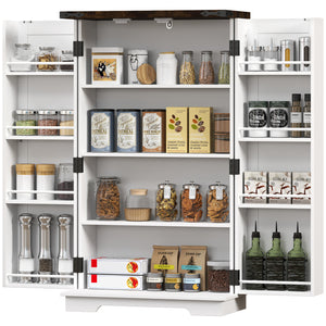 Garde-manger de style campagnard avec portes et étagères réglables, blanc