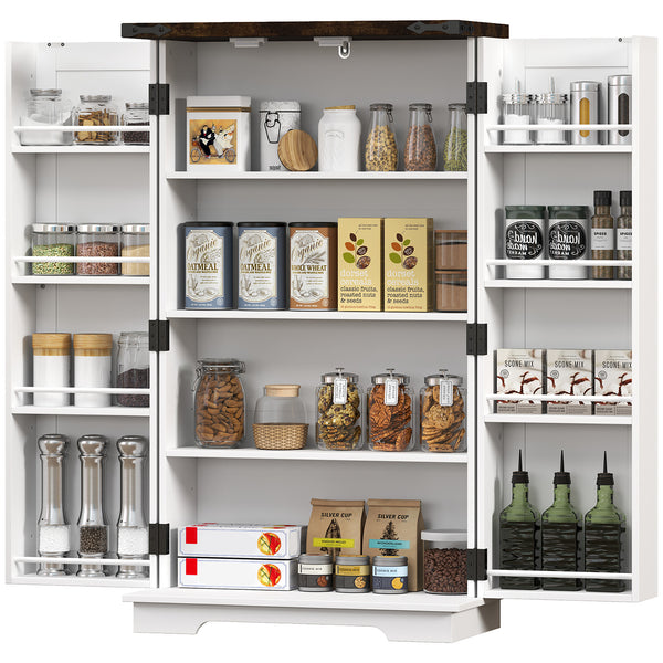Garde-manger de style campagnard avec portes et étagères réglables, blanc