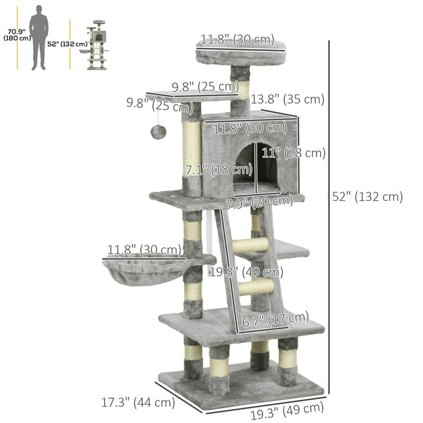 Large 124cm Cat Tree for Indoor Cats, Light Grey