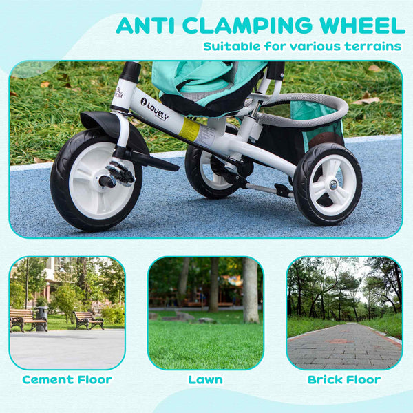Tricycle 6 en 1 avec poignée parentale, vert