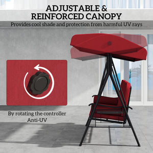 3 Person Outdoor Swing with Steel Canopy and Padded Seat, Wine Red