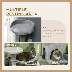 Large 142cm Multi-Level Cat Tree with Hammock, Basket & Sisal Scratching Posts, Grey