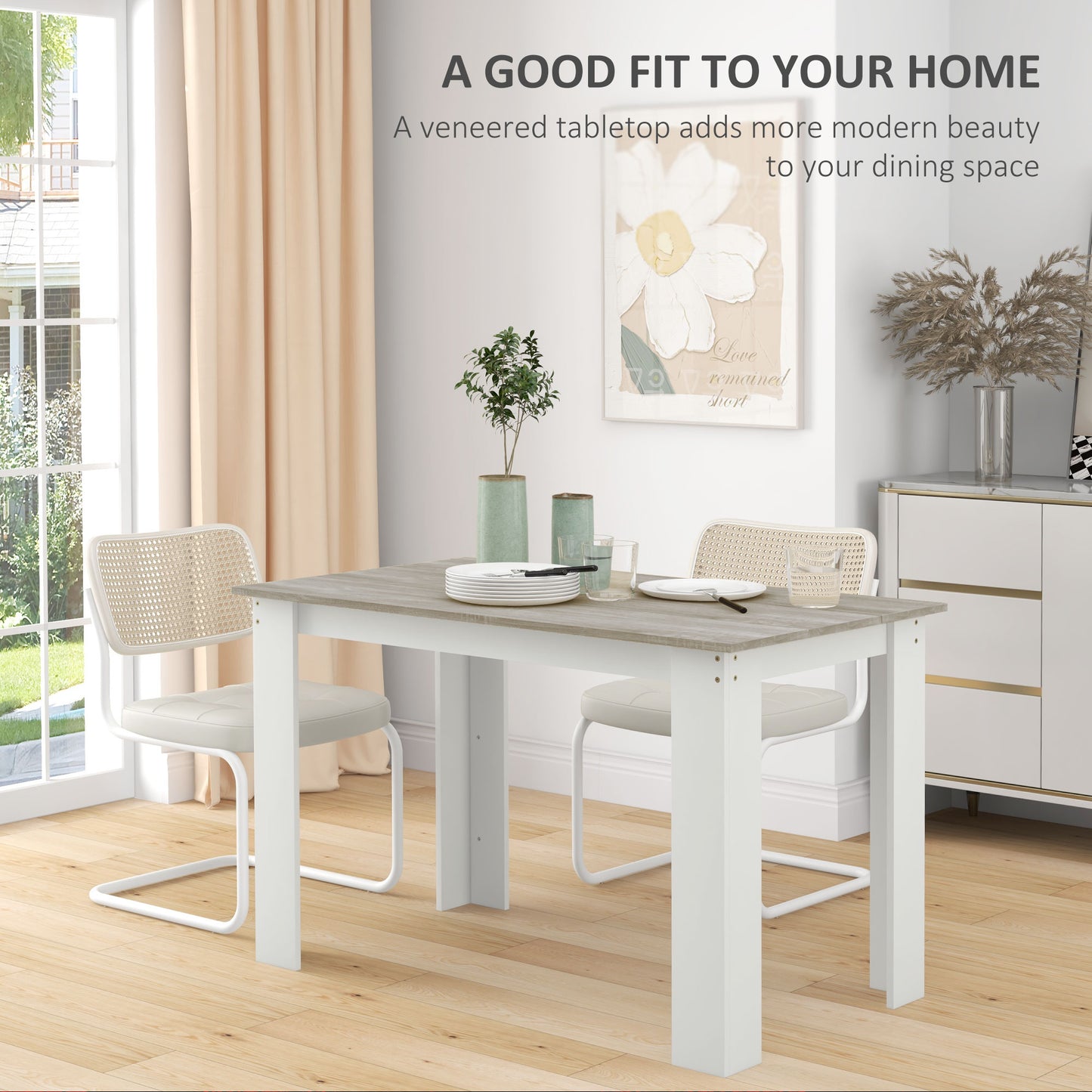 Table de cuisine pour 4 à 6 personnes, table à manger avec plateau plaqué, gris