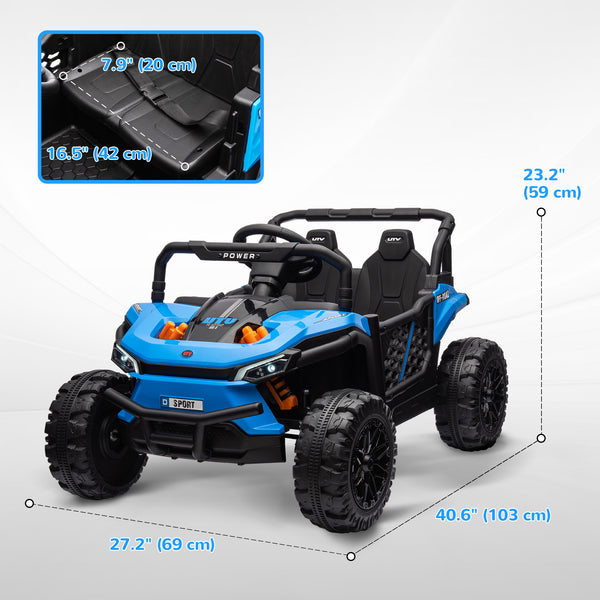 Voiture 12 V avec suspension à ressorts, phares à LED, 3 vitesses, bleu