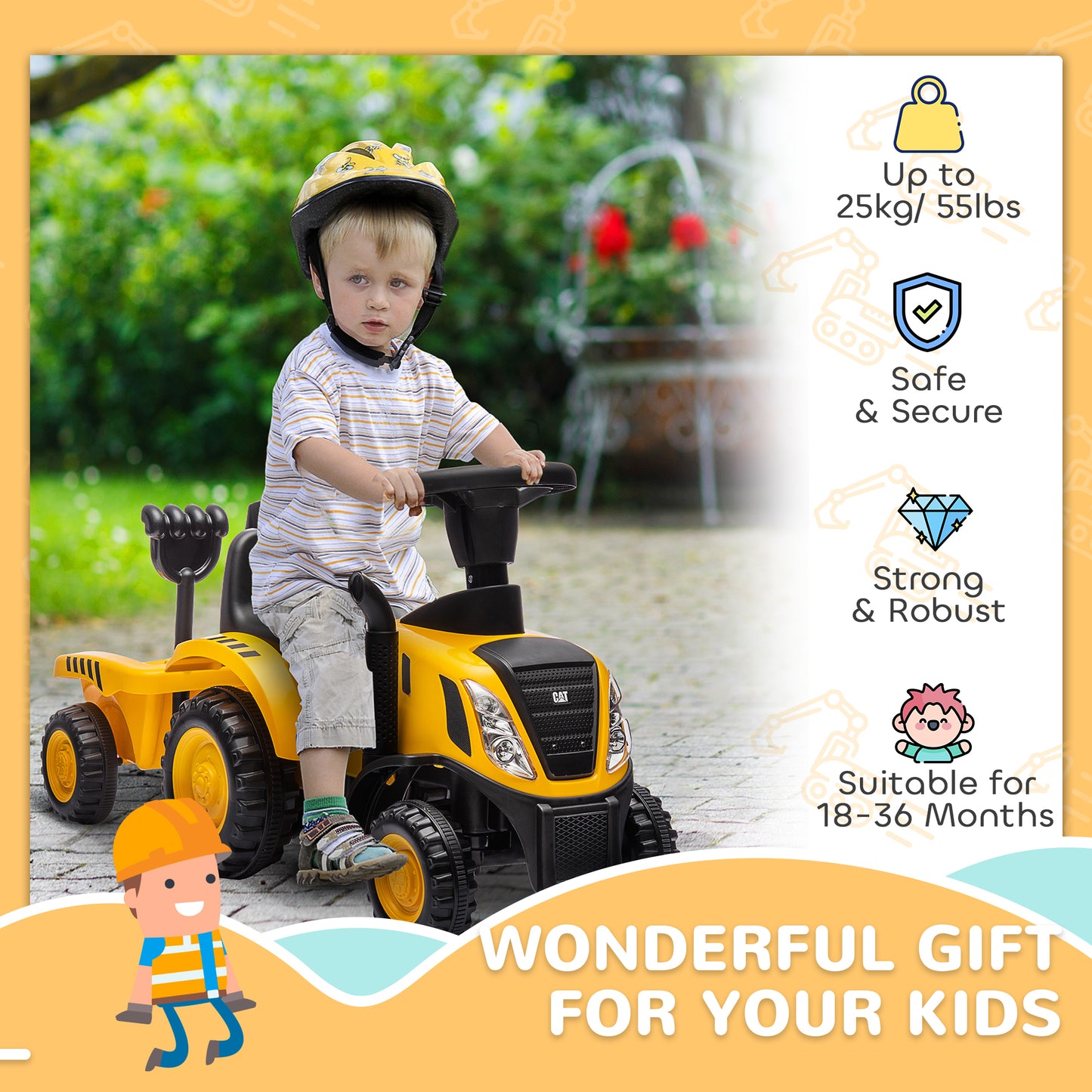 Caterpillar self-propelled tractor without engine with shovel and trailer