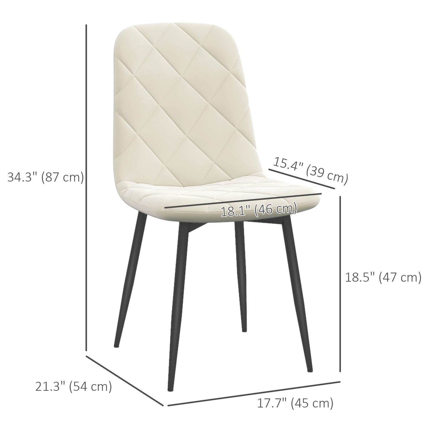 Lot de 4 chaises de salle à manger rembourrées avec pieds en acier, couleur crème