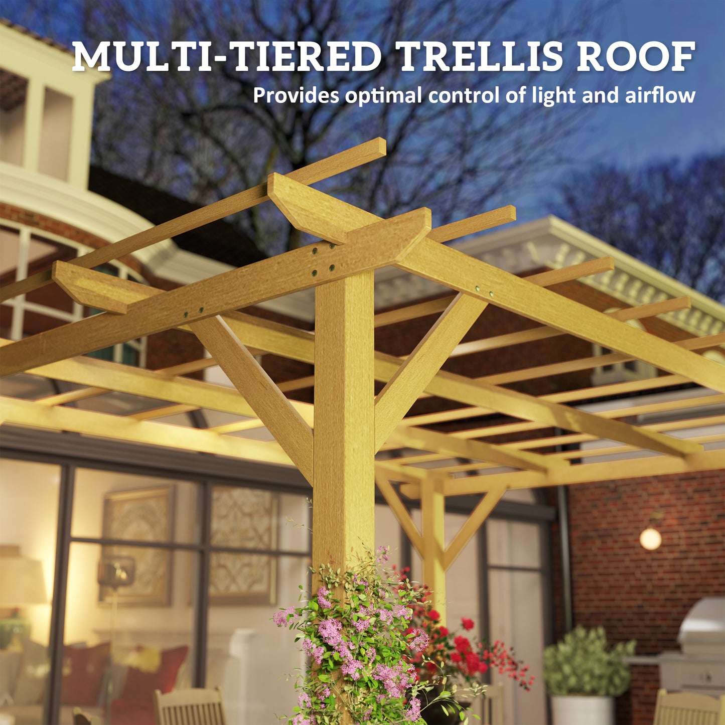 Pergola 10' x 13' avec treillis pour plantes grimpantes, bois naturel