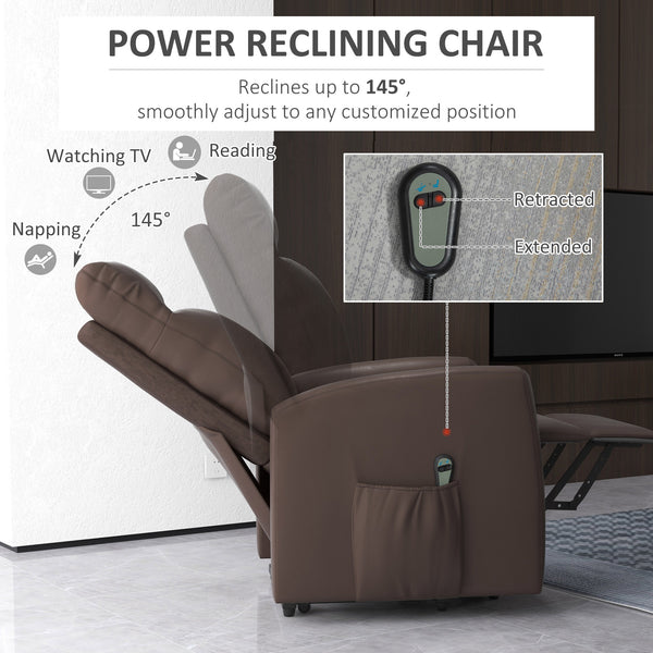 Fauteuil inclinable releveur électrique avec télécommande et poche latérale, marron