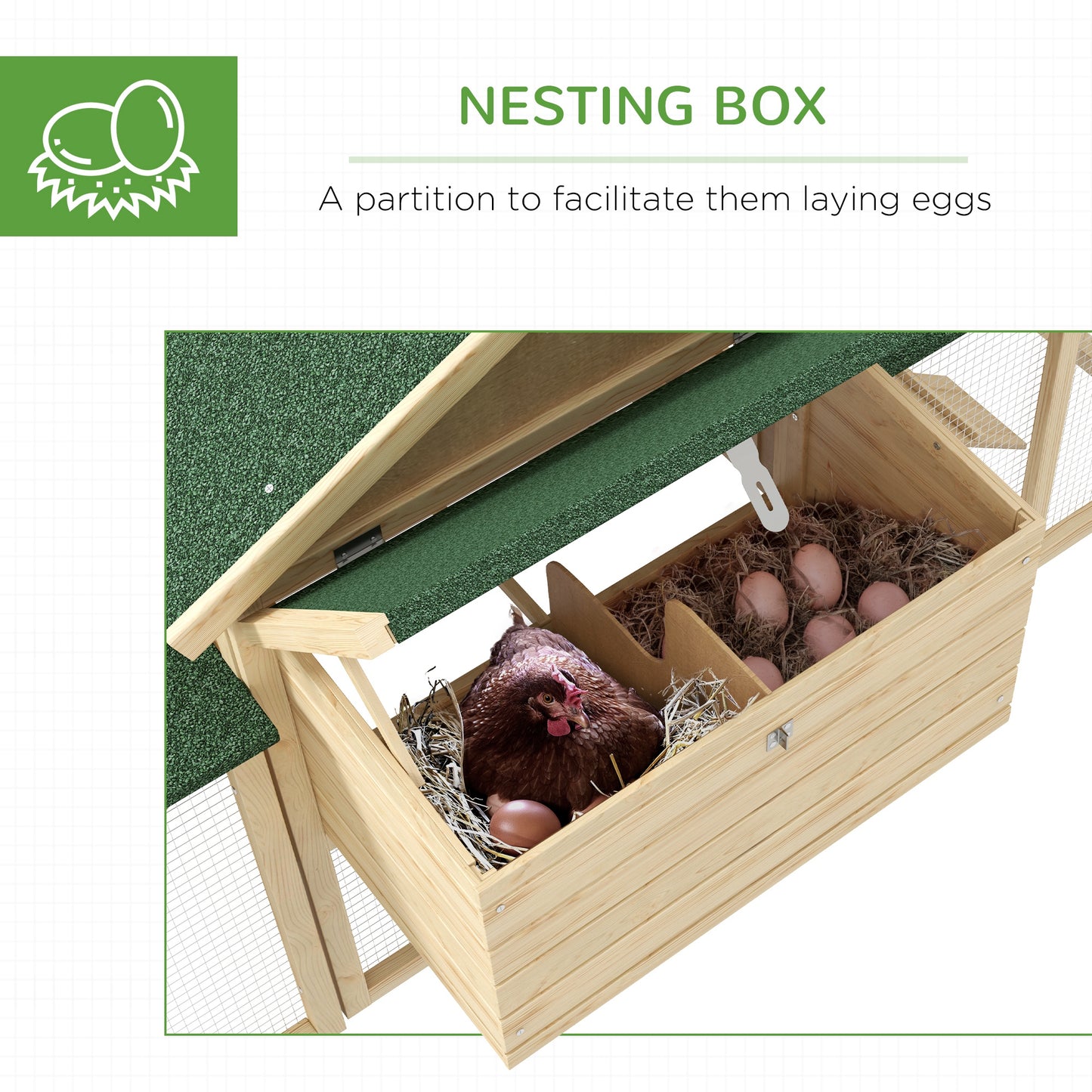 PawHut Wooden Chicken Coop, Large Outdoor Garden Hutch with Nest Box, Run, Ramp and Drawer