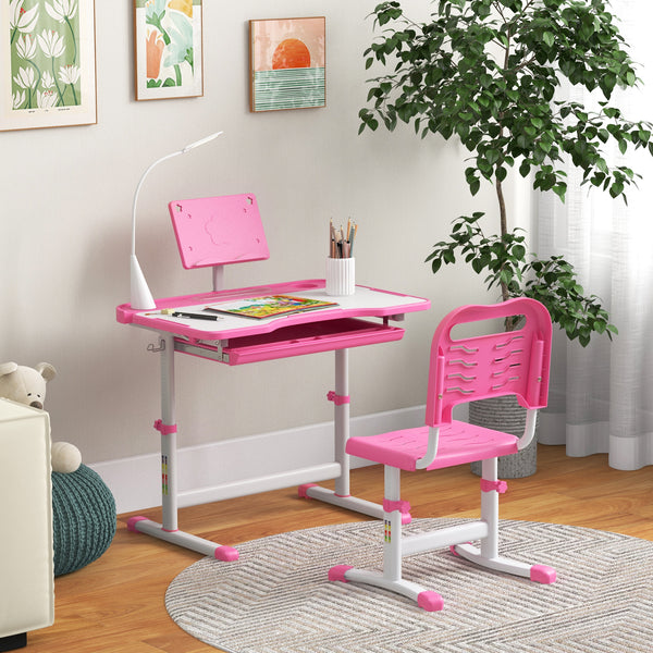 Table d'étude pour enfants avec plateau inclinable, rose