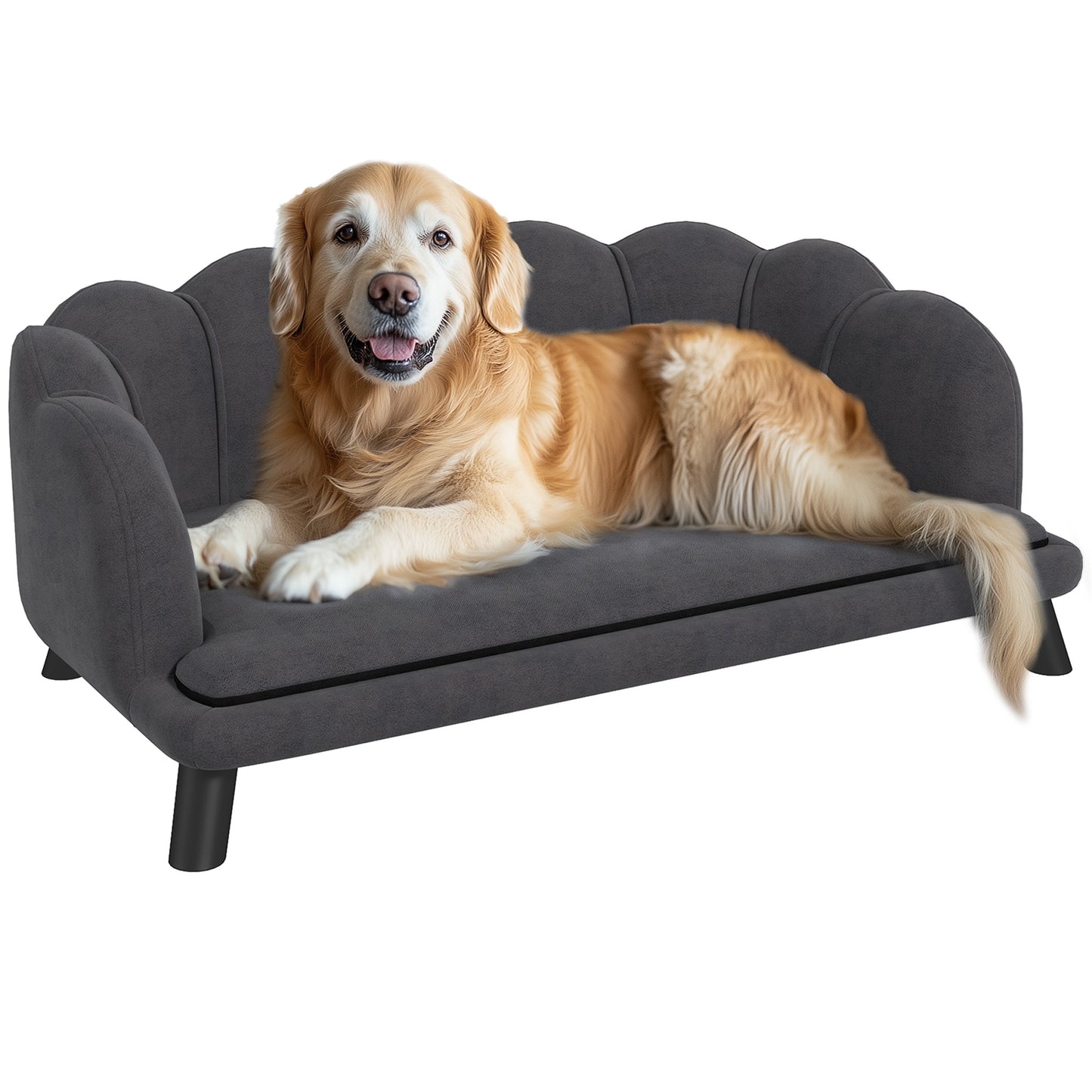 Canapé pour chien avec coussin amovible et pieds en bois pour chiens de taille moyenne et grande, gris foncé