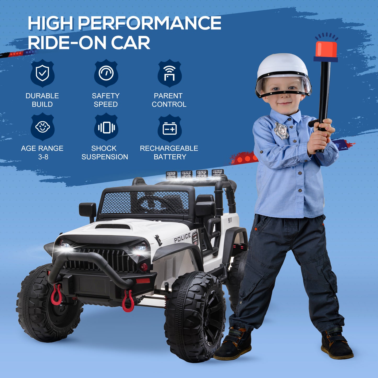 JEEP 12V Electric Police Car with Parental Remote Control, White